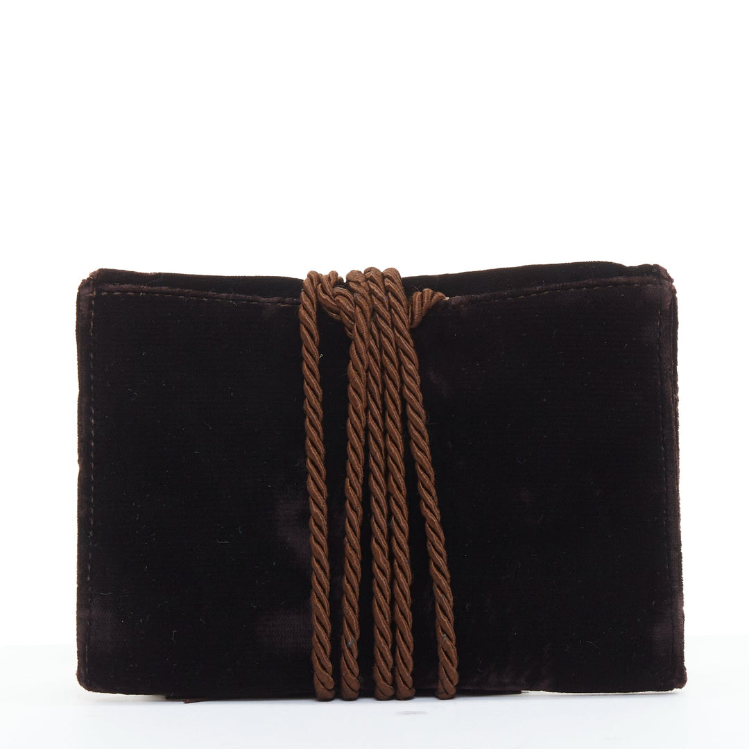 GIORGIO ARMANI brown velvet twisted tassel cord trim envelope pouch clutch bag
