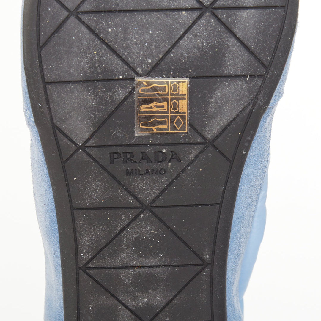 PRADA Collapse ReNylon light blue suede elasticized lowtop sneakers EU41 US8