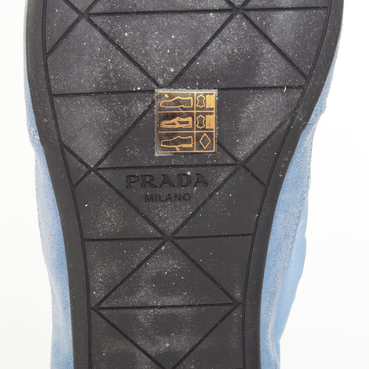 PRADA Collapse ReNylon light blue suede elasticized lowtop sneakers EU41 US8