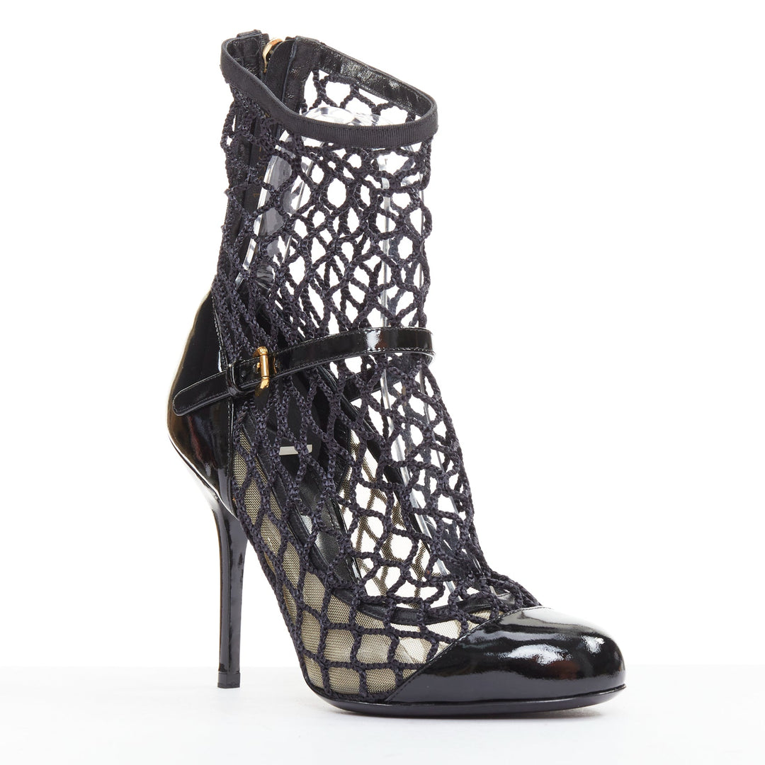 DOLCE GABBANA 2012  black patent leather fishnet maryjane heeled booties EU36