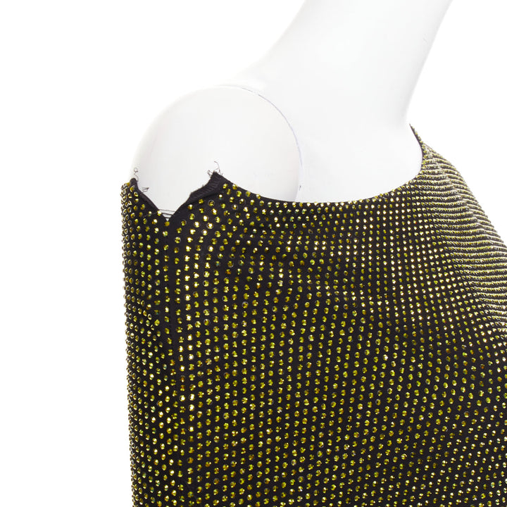 ALEXANDRE VAUTHIER black gold strass crystal asymmetric one shoulder mini dress