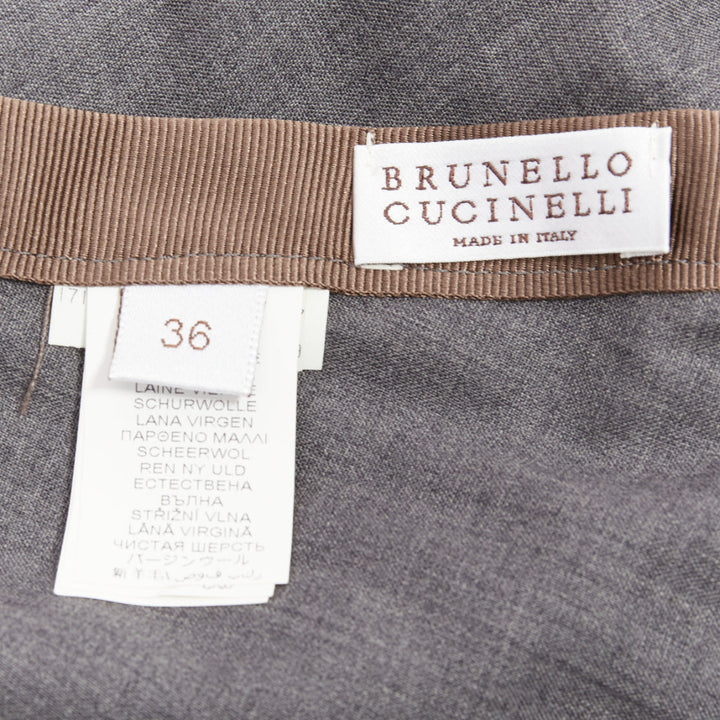 BRUNELLO CUCINELLI grey virgin wool drape high low skirt IT36 XXS