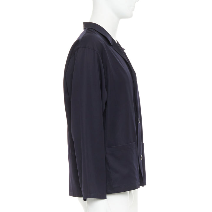 YOHJI YAMAMOTO HOMME navy wool wide cut sleeve boxy cropped blazer M