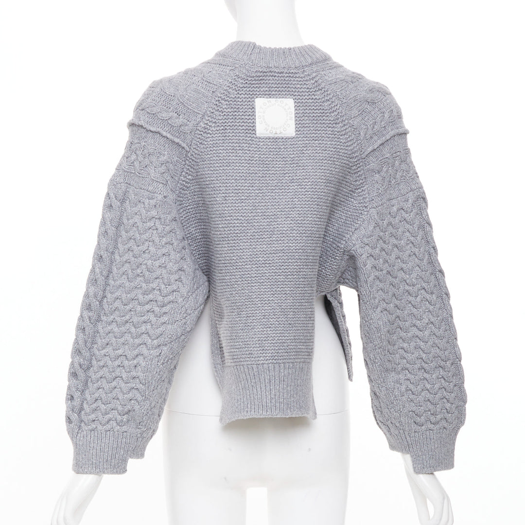 STELLA MCCARTNEY 2021 gray chunky cable organic cotton pullover top IT36 XXS