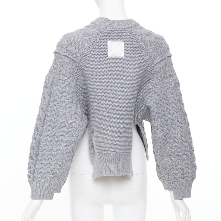 STELLA MCCARTNEY 2021 gray chunky cable organic cotton pullover top IT36 XXS