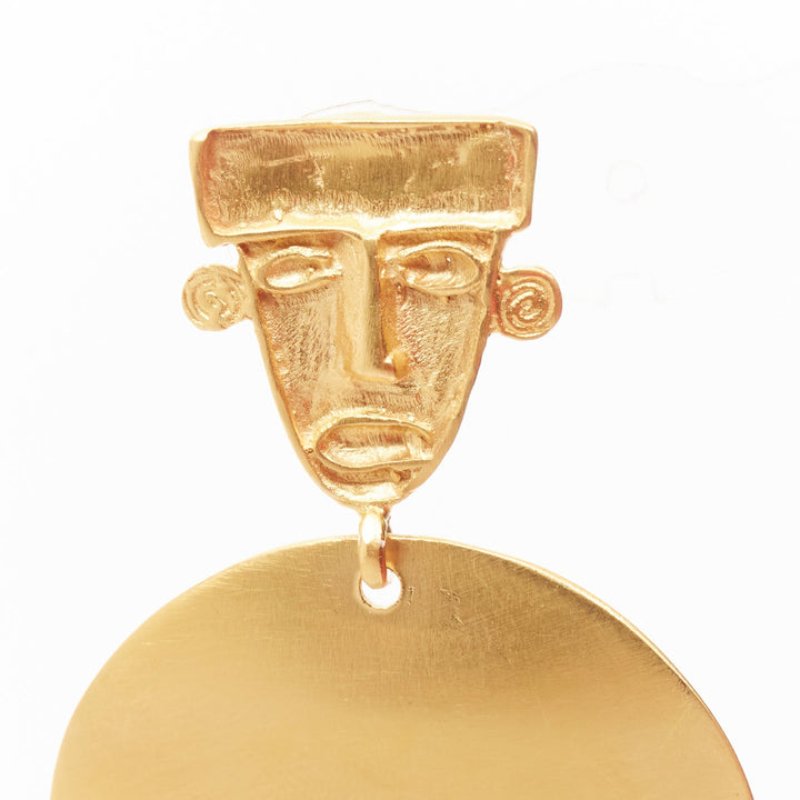 PMX CANO gold tribal face geometric metal plate pin earrings Pair