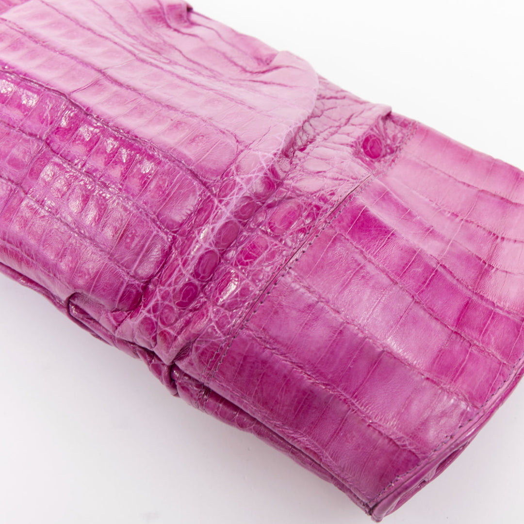 NANCY GONZALEZ magenta purple scaled leather pleated magnet long clutch bag
