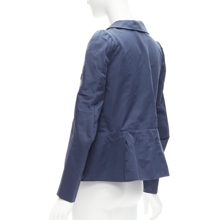 MARNI blue satin structural puff shoulder peplum minimal cropped jacket IT42 M