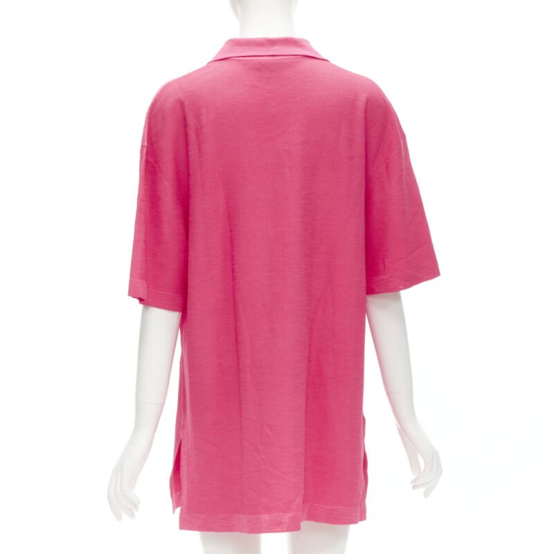 CHANEL pink viscose knit gold CC button embroidery anglais polo dress FR38 M