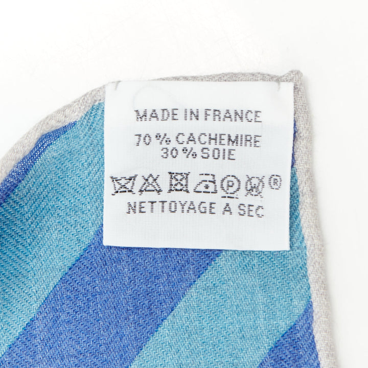 HERMES Encadre Liste au Fil 140cm heather grey marine navy blue stripe shawl