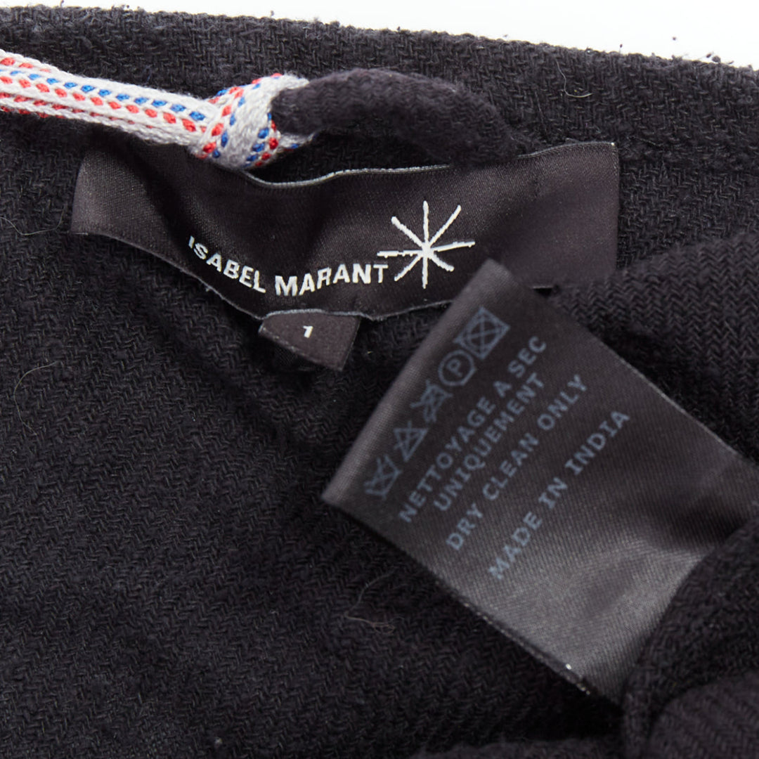 ISABEL MARANT black multicolour pompom trim boho dress Sz.1 S