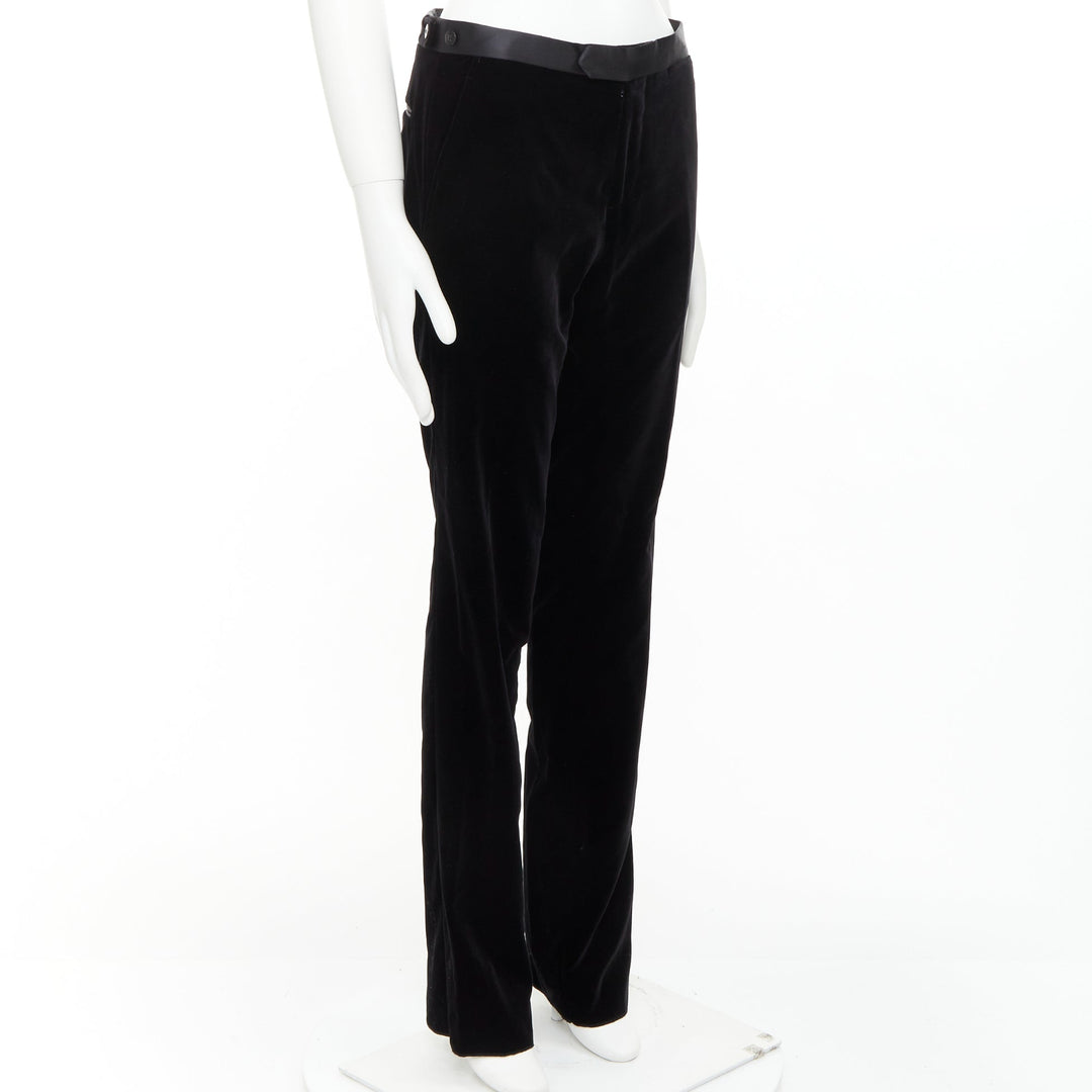 LANVIN black cotton velvet satin trim straight leg dress pants FR44 XS