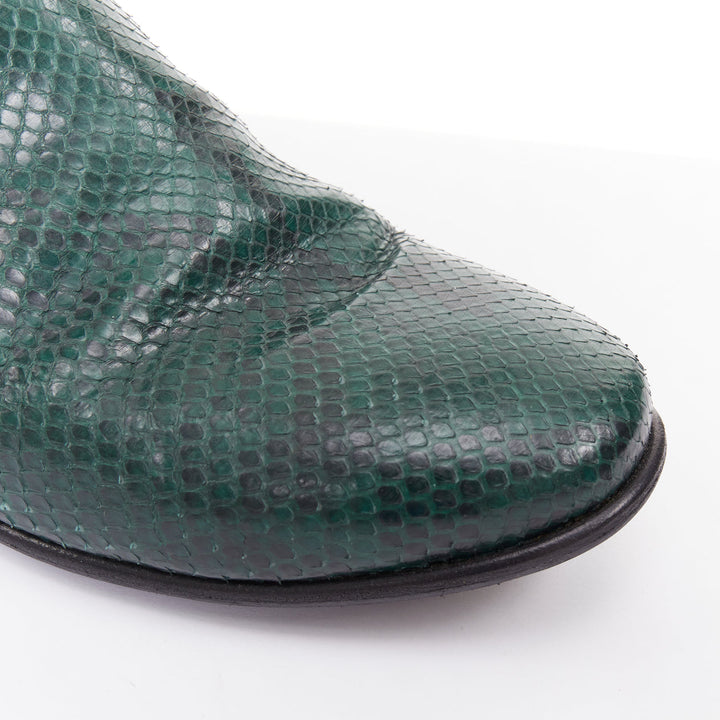 LANVIN 2012 Vintage green scaled leather silver chain ankle boots UK9 EU43
