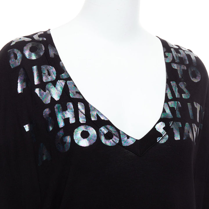 MARTIN MARGIELA MM6 AIDS silver holographic black tunic tshirt top