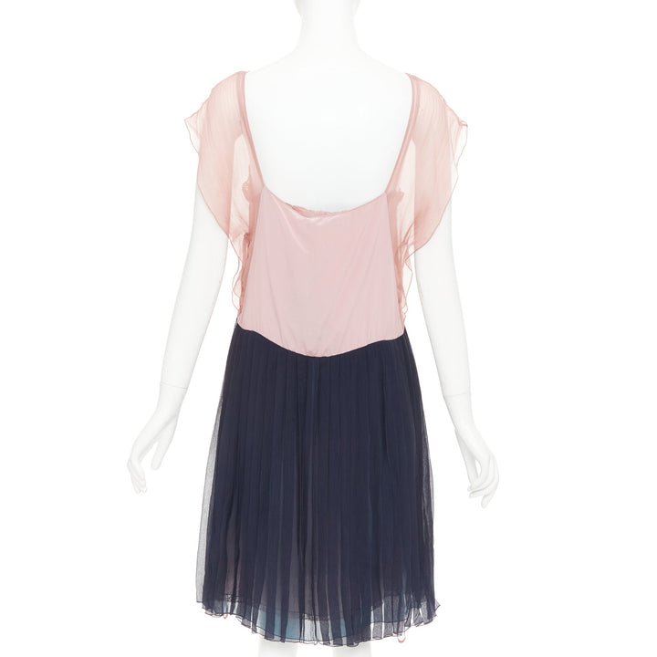 PRADA 2015 silk chiffon paneled colorblocked embellished cocktail dress IT40 S