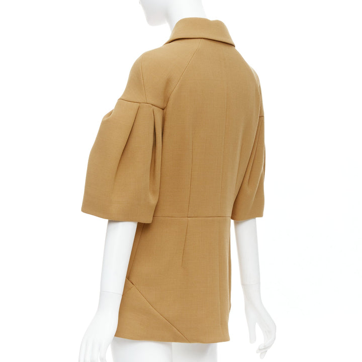 MARNI camel virgin wool puff darted sleeve zip round collar coat IT40 S