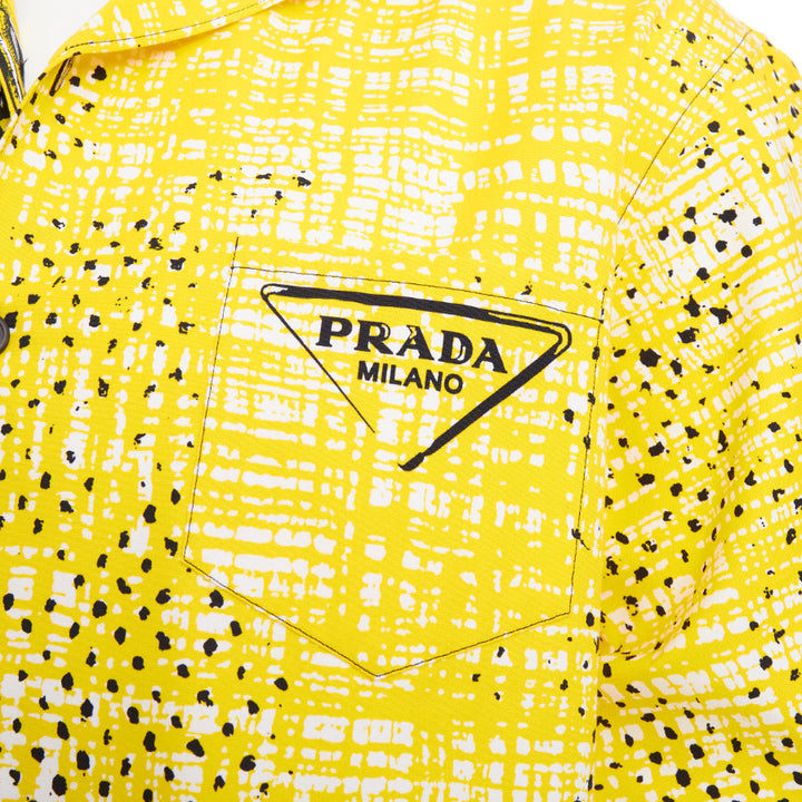 PRADA 2021 Runway Double Match Bananas Tweed yellow cotton bowling shirt S