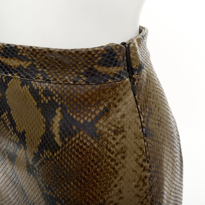 KHAITE 2023 Fraser brown python print scaled leather front slit midi skirt US2 S