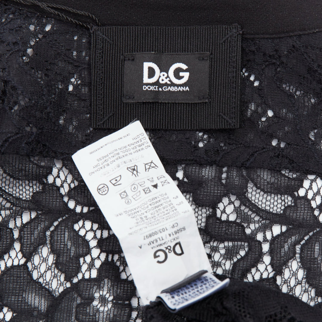 D&G DOLCE GABBANA Vintage black cotton silk floral lace sheer shirt IT38 XS