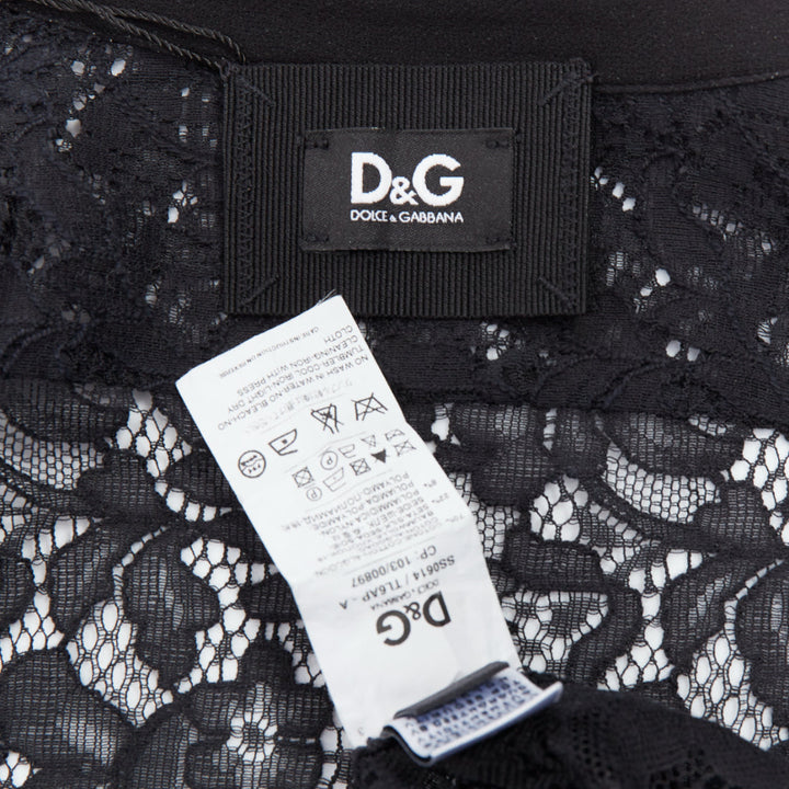 D&G DOLCE GABBANA Vintage black cotton silk floral lace sheer shirt IT38 XS