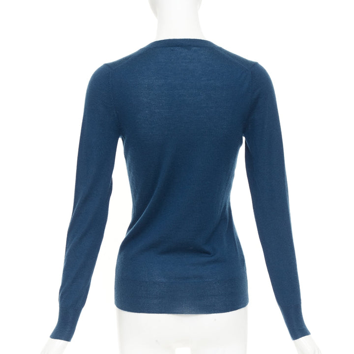 ALEXANDER MCQUEEN dark teal blue wool knit V-neck long sleeve  sweater XS