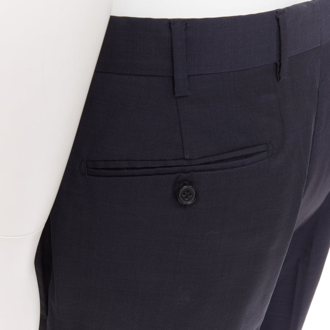 HERMES navy woven handstitched details back pocketed dress trousers IT50 XL