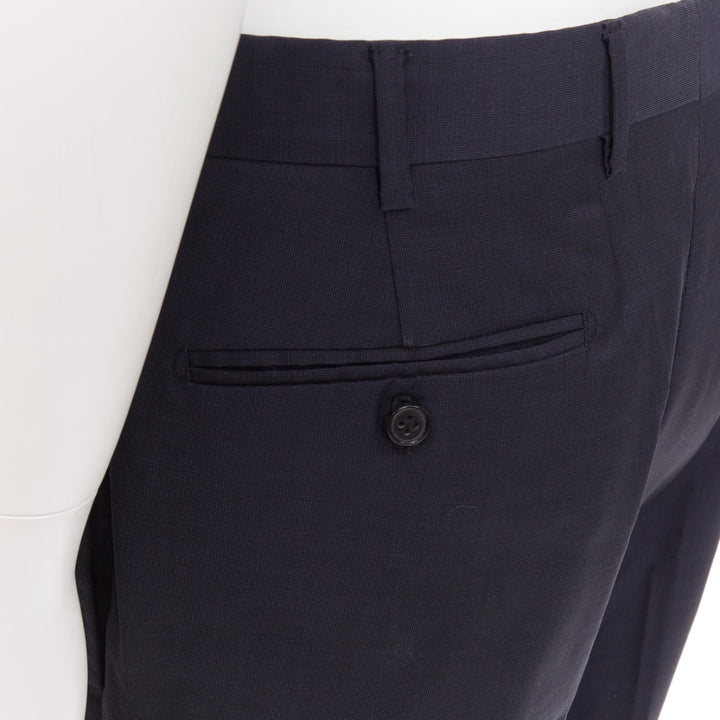 HERMES navy woven handstitched details back pocketed dress trousers IT50 XL