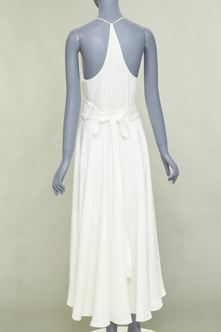 RACIL ivory crepe plunging V-neck halter ruched empire waist midi dress IT38 XS