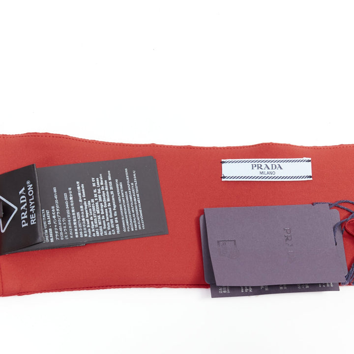 PRADA Re-Nylon red triangle logo plate strapless bustier tube top IT38 XS