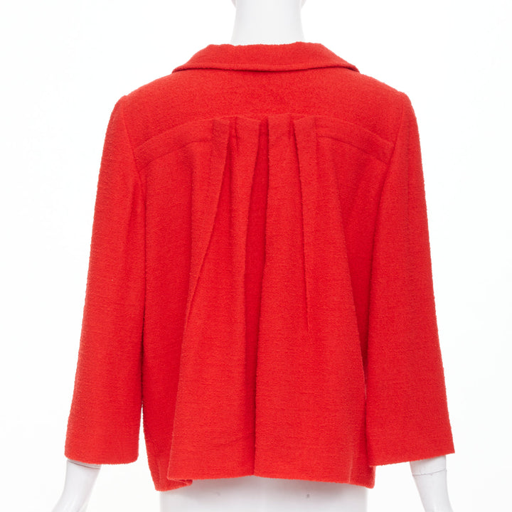 OSCAR DE LA RENTA 2008 red wool tweed gold zip open collar jacket US14 3XL