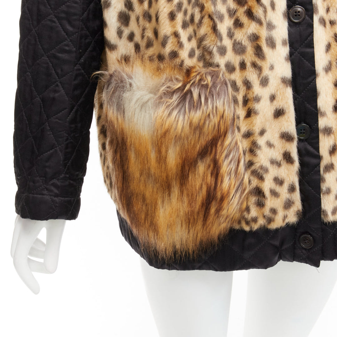 DRIES VAN NOTEN brown leopard faux fur patch pockets cardigan jacket FR38 M