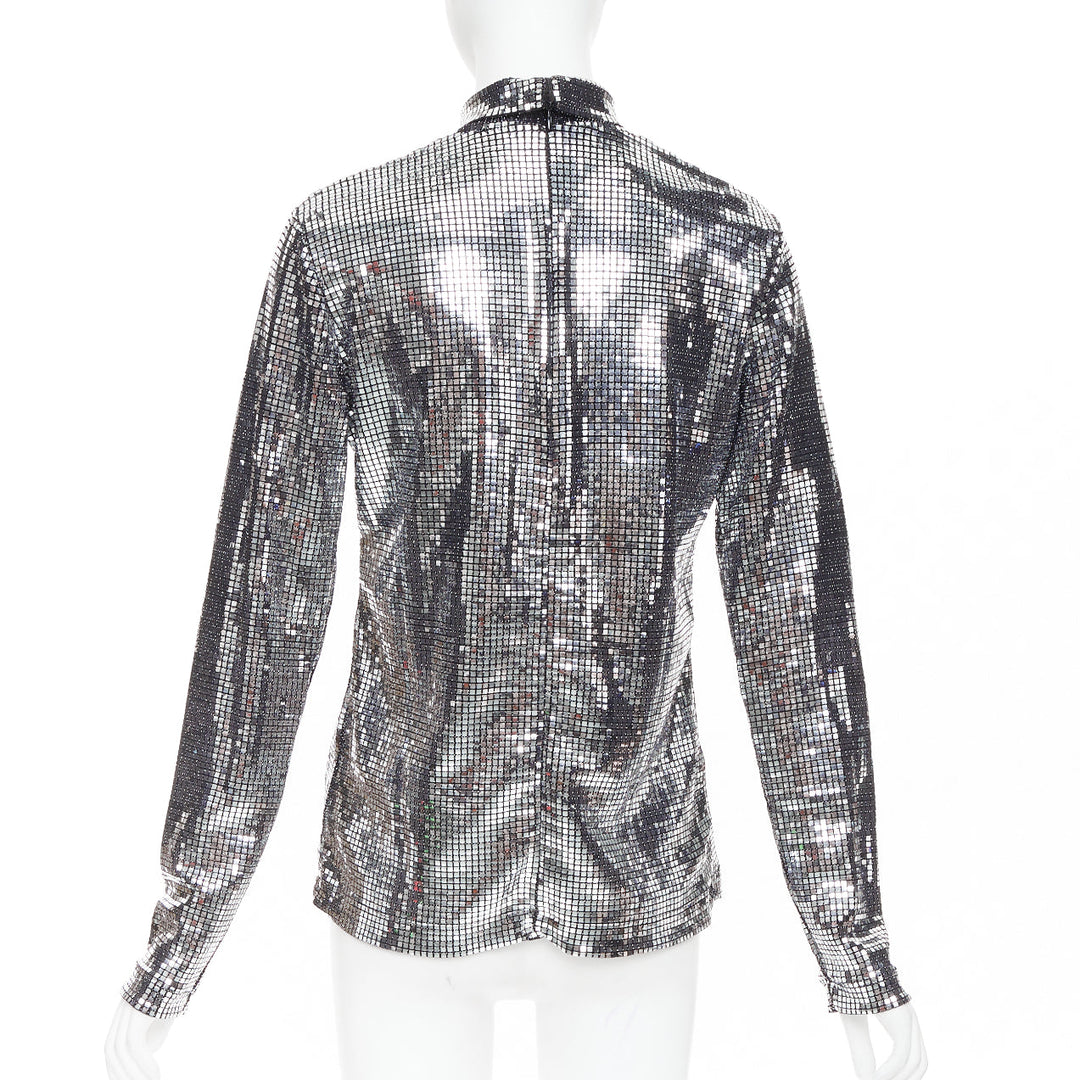 MAISON MARGIELA MM6 2023 silver disco ball sequinned stretch long sleeve top S