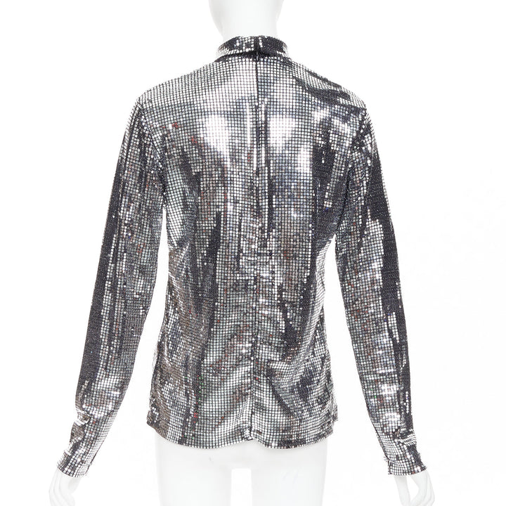 MAISON MARGIELA MM6 2023 silver disco ball sequinned stretch long sleeve top S