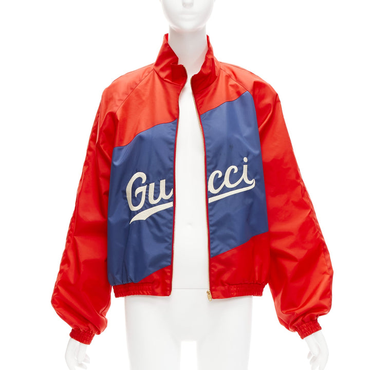 GUCCI 2020 Script logo red blue nylon track coach jacket IT44 L