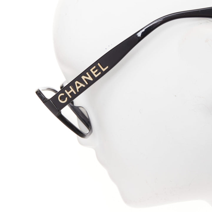 CHANEL 5408-A black acetate gold logo sides oversized square optical glasses