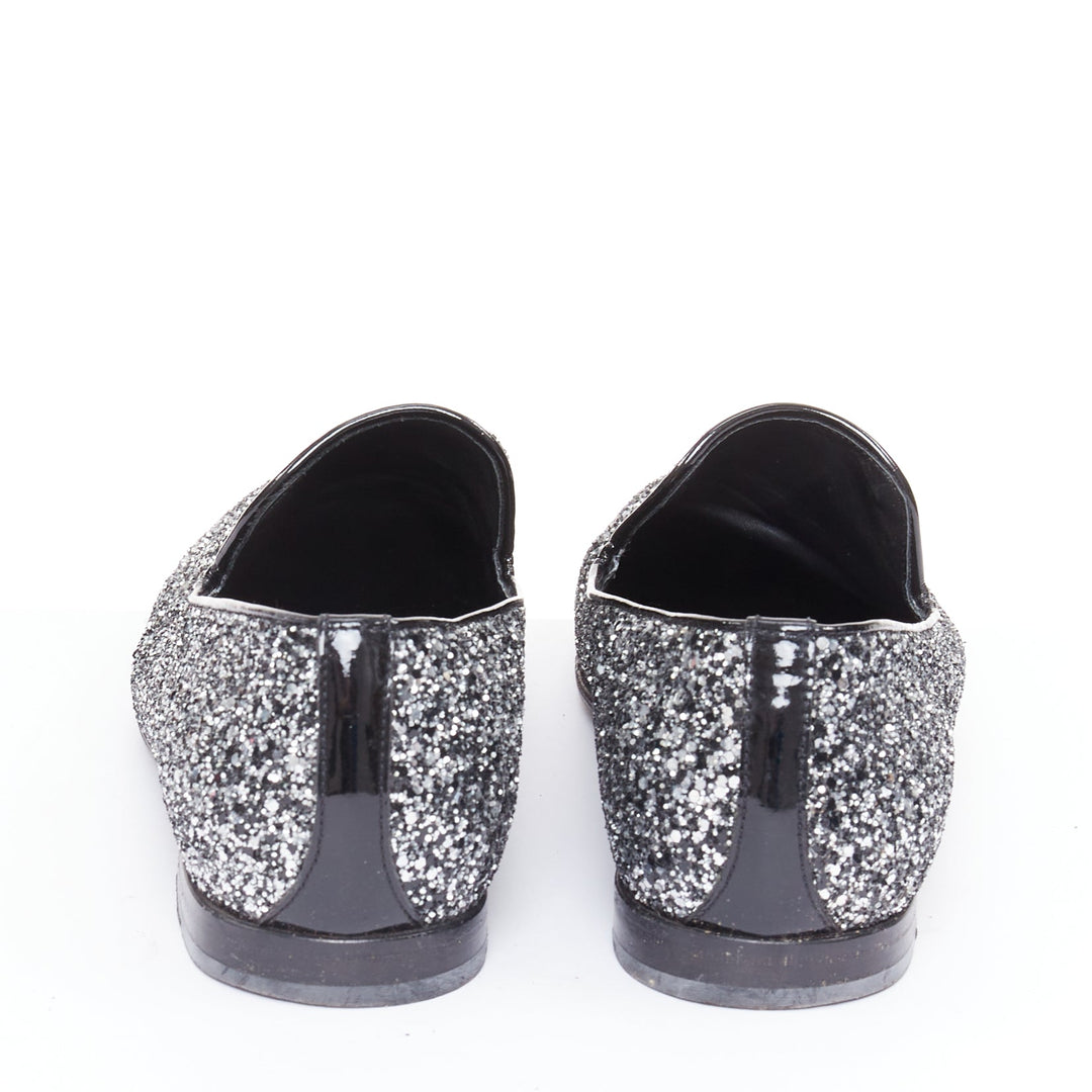 JIMMY CHOO Marlo silver coarse glitter almond toe mens evening loafer shoes EU43