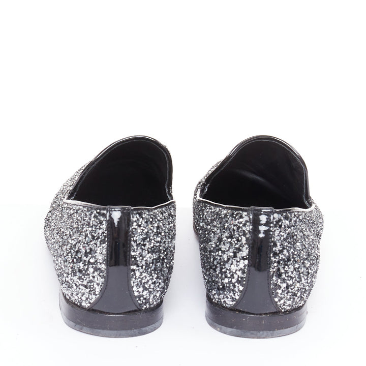JIMMY CHOO Marlo silver coarse glitter almond toe mens evening loafer shoes EU43