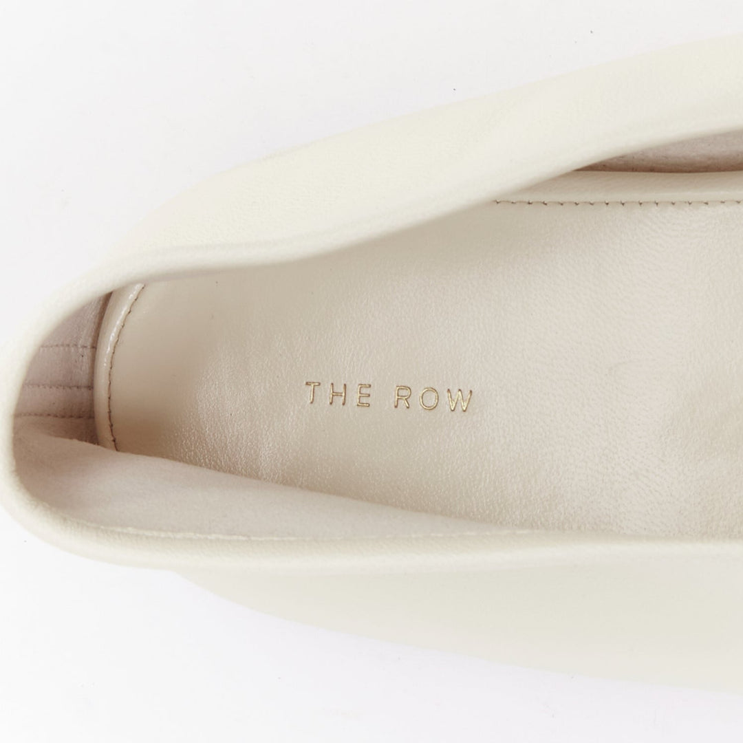 THE ROW off white nappa calfskin leather black elastic ballerina flats EU37