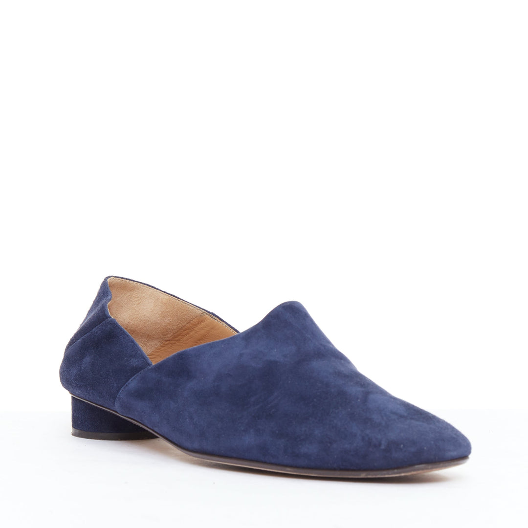 THE ROW Noelle navy suede collapsible heel block heel loafers EU38