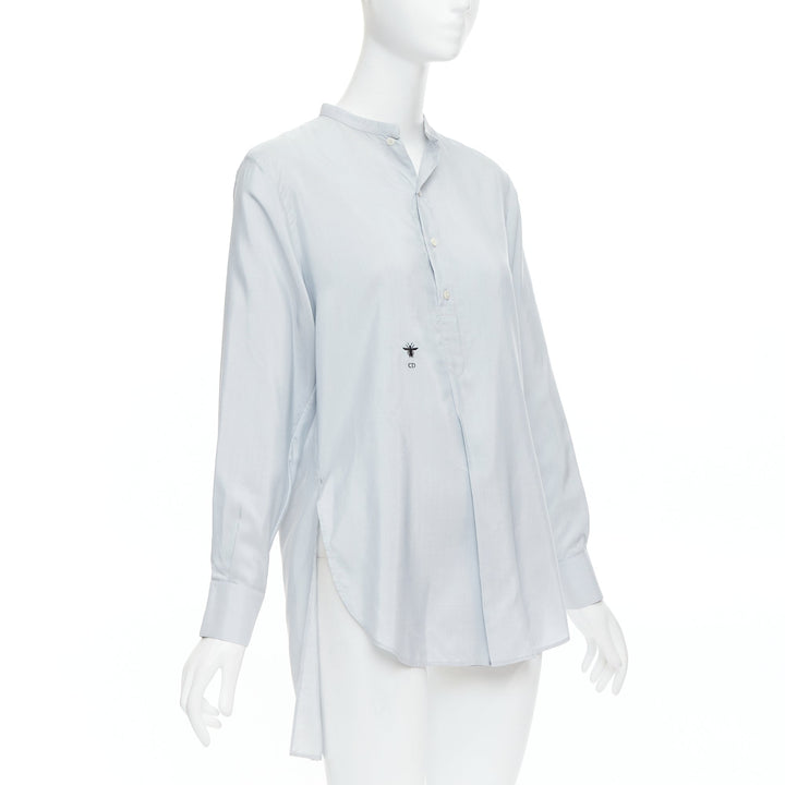 CHRISTIAN DIOR 100% silk powder blue CD bee logo hi low shirt FR34 XS