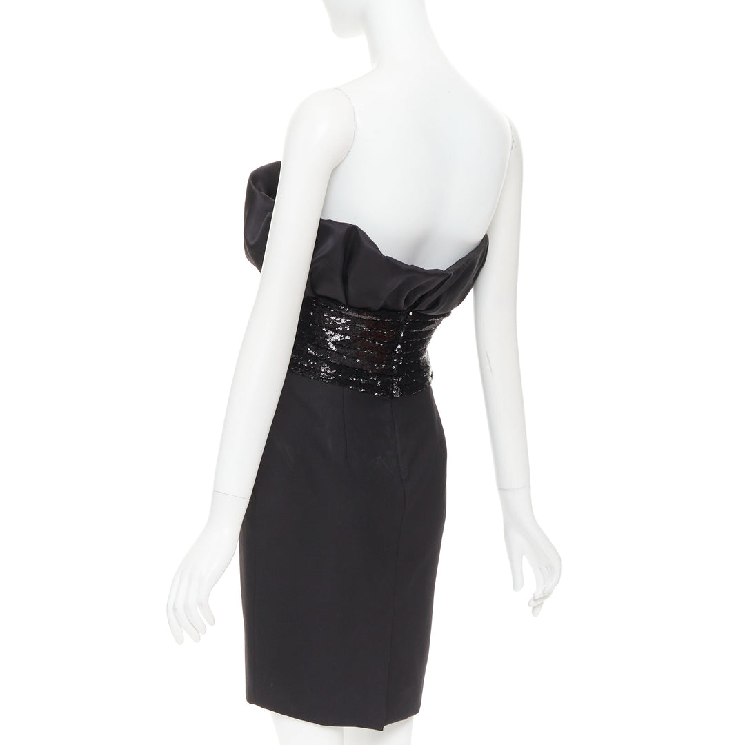 ALEXANDRE VAUTHIER SS2024 Runway black satin ruched sequin cummerband mini dress