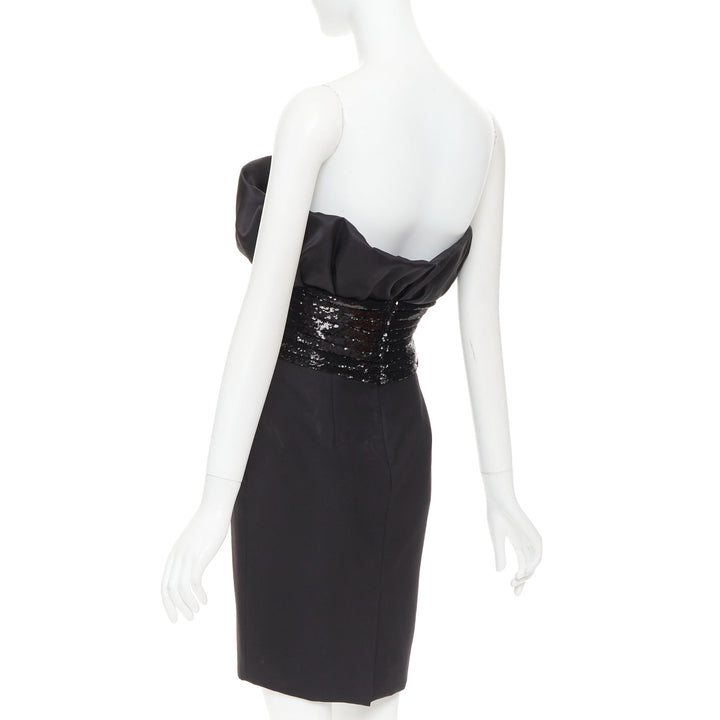 ALEXANDRE VAUTHIER SS2024 Runway black satin ruched sequin cummerband mini dress