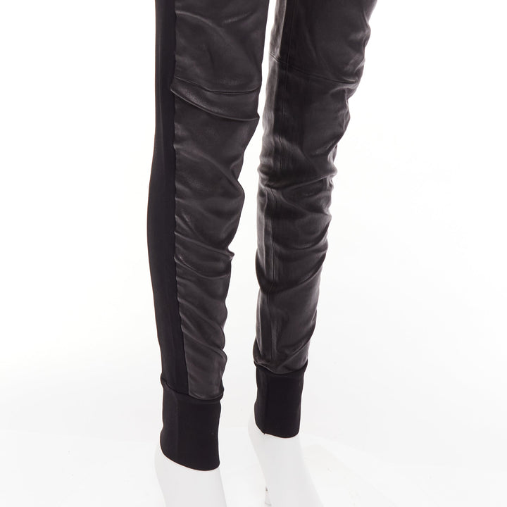 BALENCIAGA LEATHER 2011 black lambskin blend moto cuffed pants FR40 L