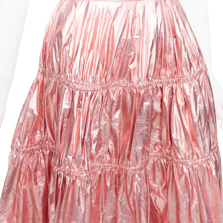 REJINA PYO metallic pink nylon high waist tiered A-line skirt UK6 XS