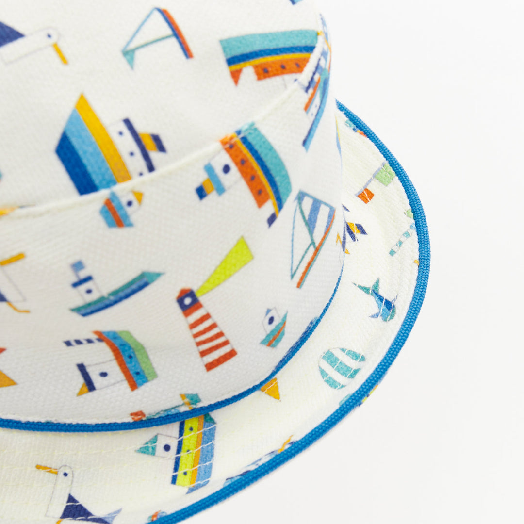 HERMES BABY 2022 boat print blue white cotton linen headwear baby hat 48cm