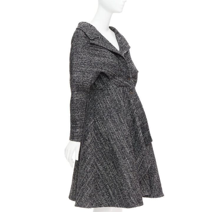 ALEXANDRE BLANC grey virgin wool blend tweed dolman swing coat FR34 XS