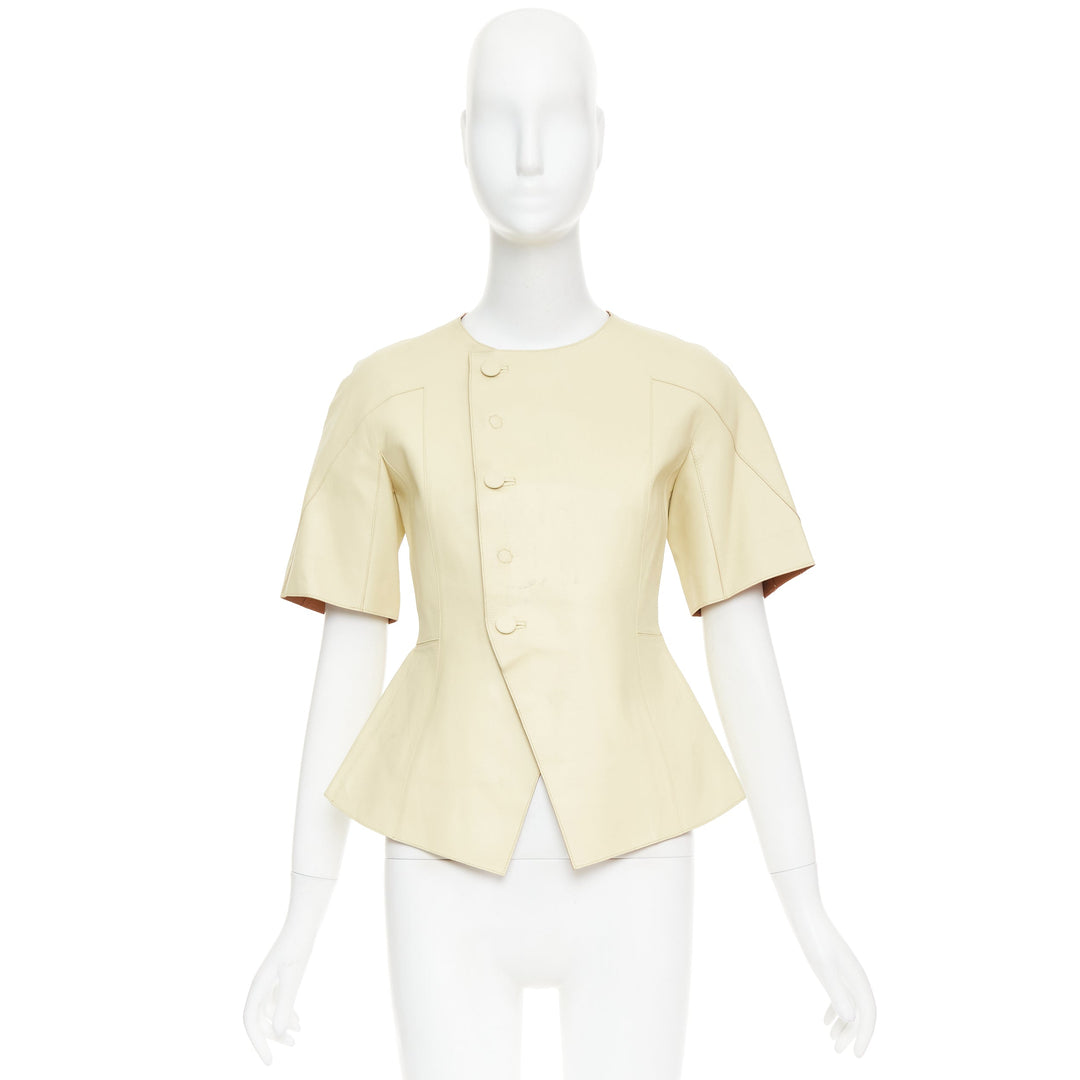 MARNI buttery yellow lamb leather round sleeve peplum asymmetric jacket IT38 XS