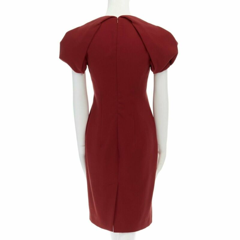 ALEXANDER MCQUEEN 100% wool crepe V-neck pleated sleeves cocktail dress IT38 XS