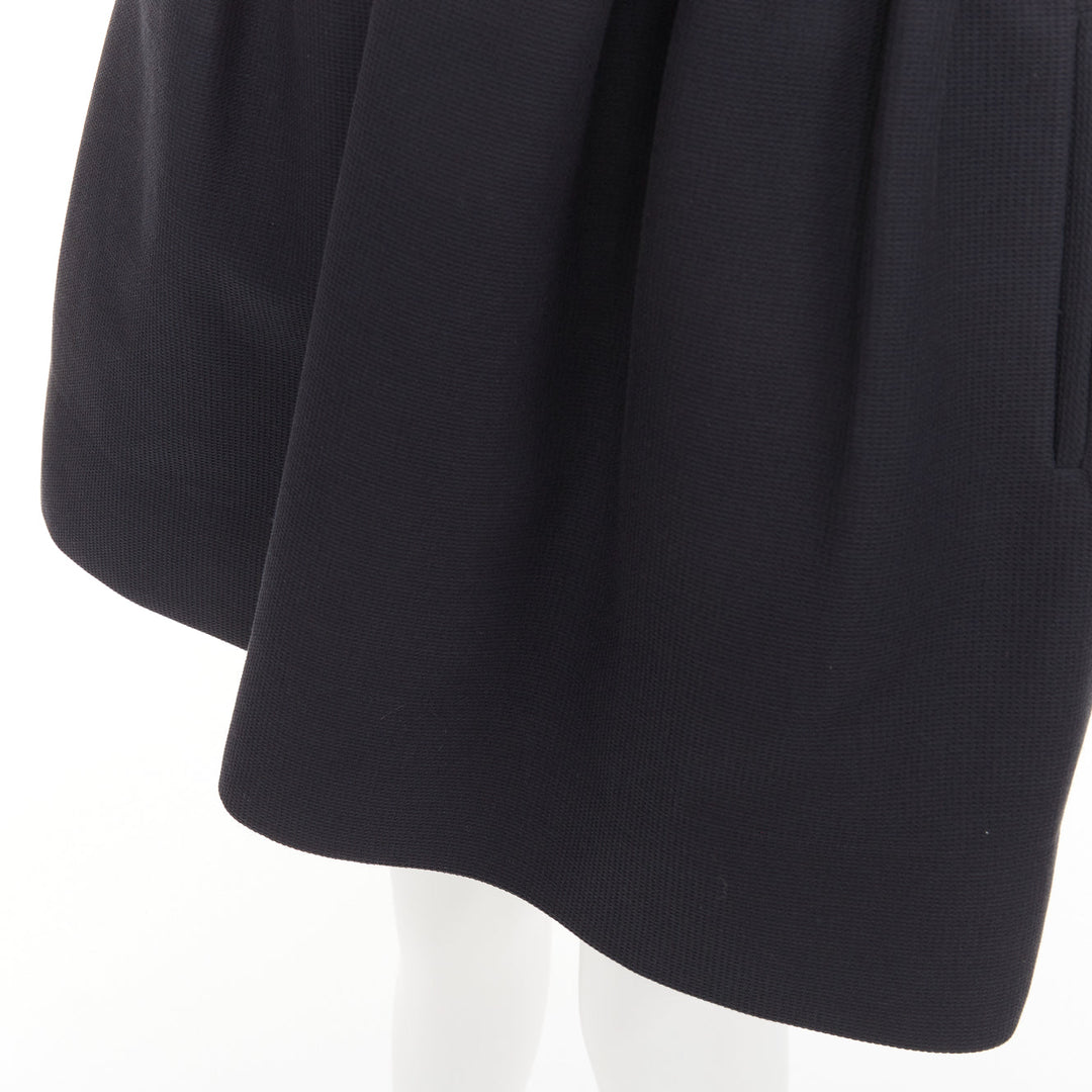 VICTORIA BECKHAM Dress N91 black cotton blend gathered crepe belted dress UK8 S