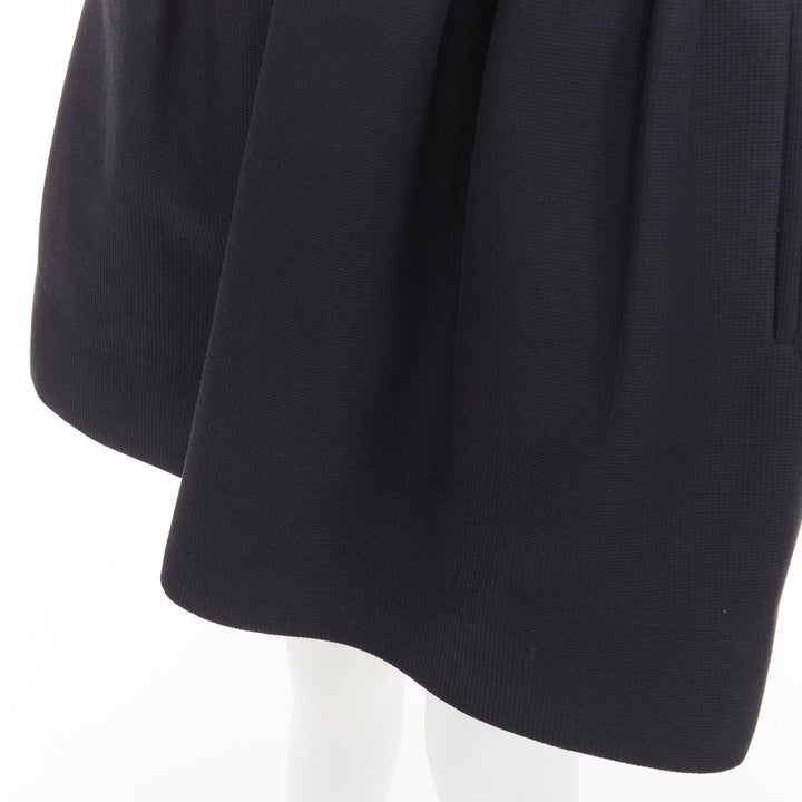 VICTORIA BECKHAM Dress N91 black cotton blend gathered crepe belted dress UK8 S